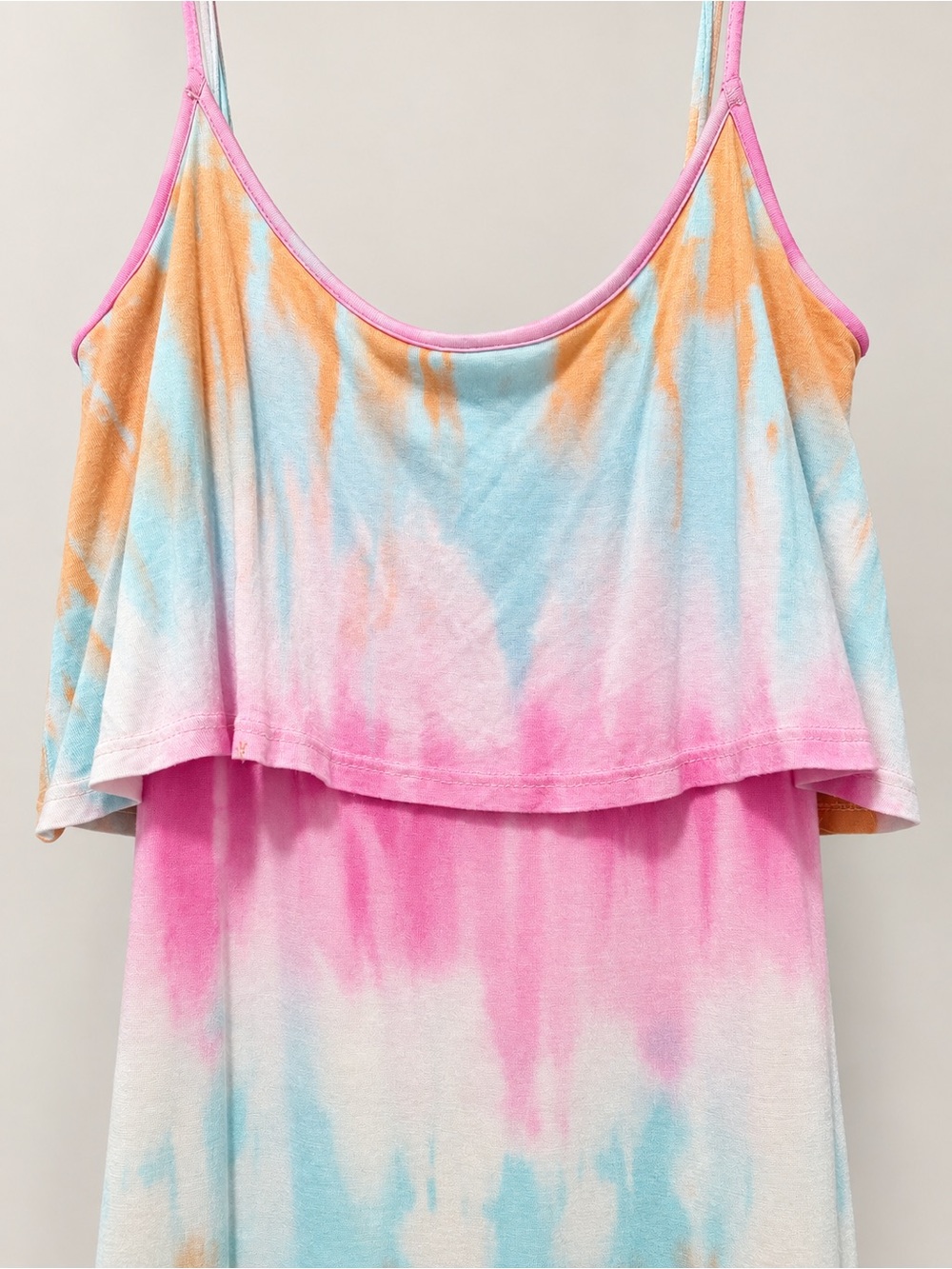 Lulu's Pastel Tie-Dye Ruffle Camisole in Pink, Blue & Orange